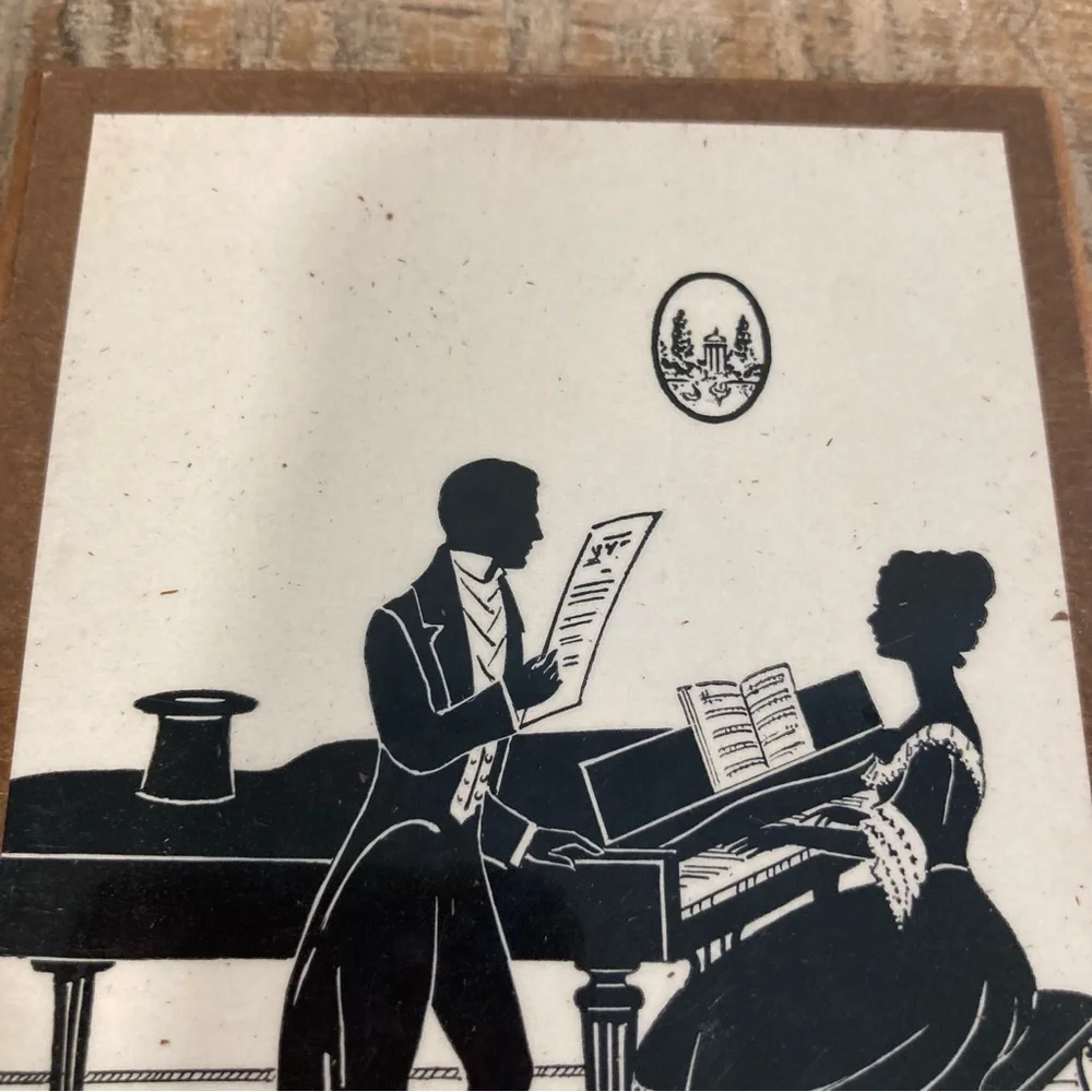 Vintage Set of 3 Victorian Revival Music Silhouette Prints - Black on Cream - Picture 13 of 16